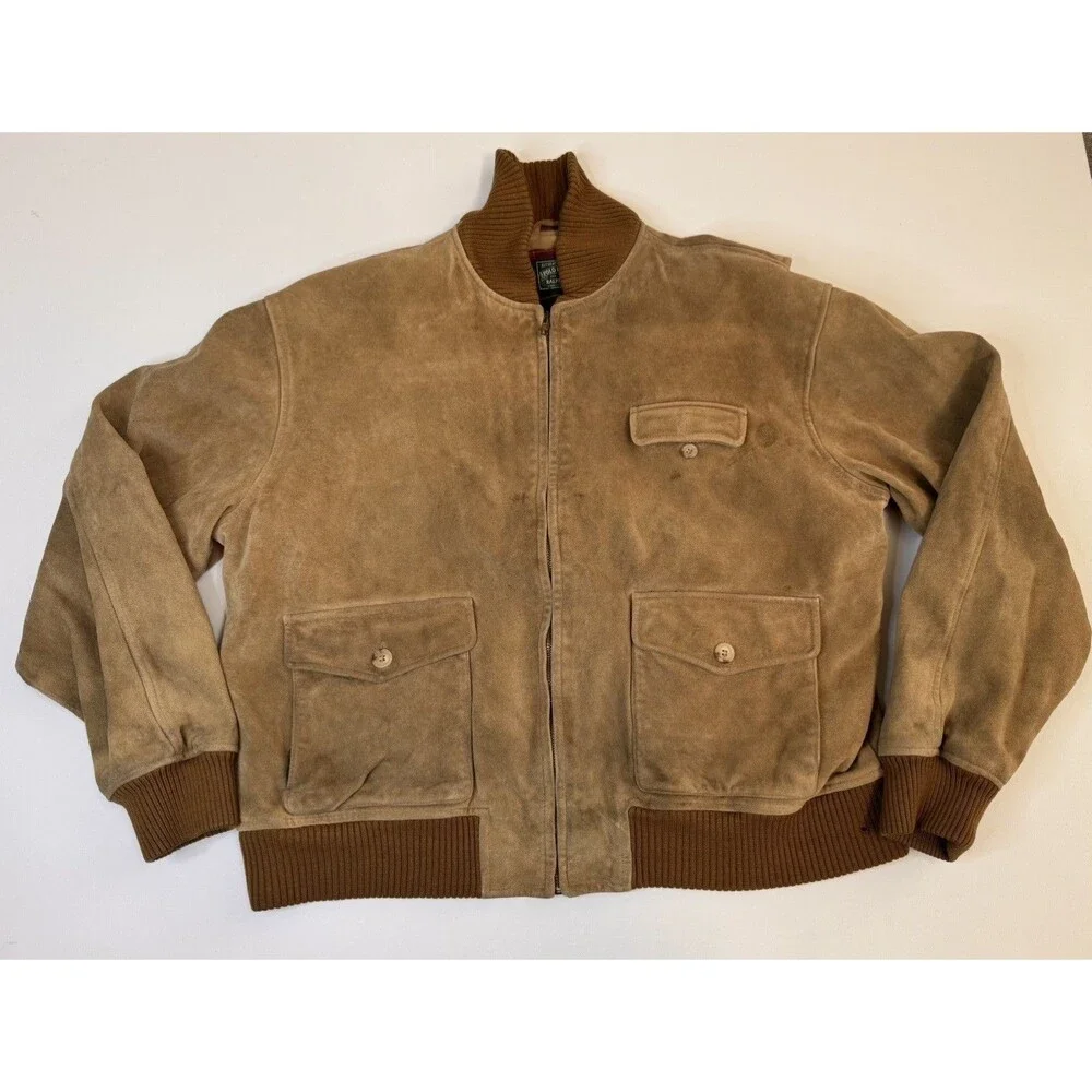 Vintage Polo Country Ralph Lauren Suede Flight Jacket Plaid Lined DISTRESSED XL